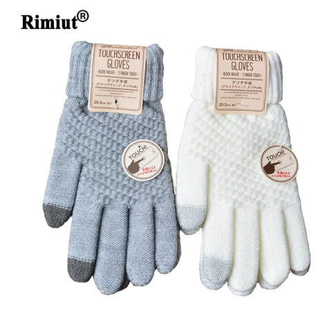 Rimiut Women's Cashmere Knitted Winter Gloves Cashmere Knitted Women Autumn Winter Warm Thick Gloves Touch Screen Skiing Gloves