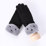 New Winter Female Lace Warm Cashmere Three Ribs Cute Bear Mittens Double thick Plush Wrist Women Touch Screen Driving Gloves 81C