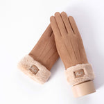 New Winter Female Lace Warm Cashmere Three Ribs Cute Bear Mittens Double thick Plush Wrist Women Touch Screen Driving Gloves 81C