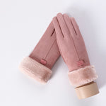 New Winter Female Lace Warm Cashmere Three Ribs Cute Bear Mittens Double thick Plush Wrist Women Touch Screen Driving Gloves 81C