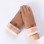 New Winter Female Lace Warm Cashmere Three Ribs Cute Bear Mittens Double thick Plush Wrist Women Touch Screen Driving Gloves 81C