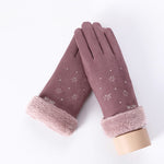 New Winter Female Lace Warm Cashmere Three Ribs Cute Bear Mittens Double thick Plush Wrist Women Touch Screen Driving Gloves 81C