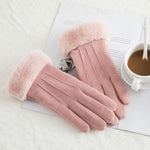 New Winter Female Lace Warm Cashmere Three Ribs Cute Bear Mittens Double thick Plush Wrist Women Touch Screen Driving Gloves 81C