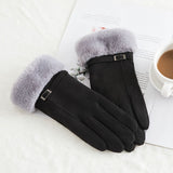 New Winter Female Lace Warm Cashmere Three Ribs Cute Bear Mittens Double thick Plush Wrist Women Touch Screen Driving Gloves 81C