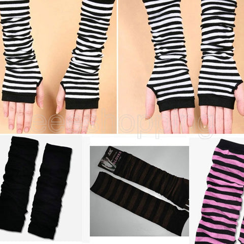 Women Long Fingerless Gloves Fashion Striped Elbow Gloves 2020 Warmer Knit Mittens Work Gloves