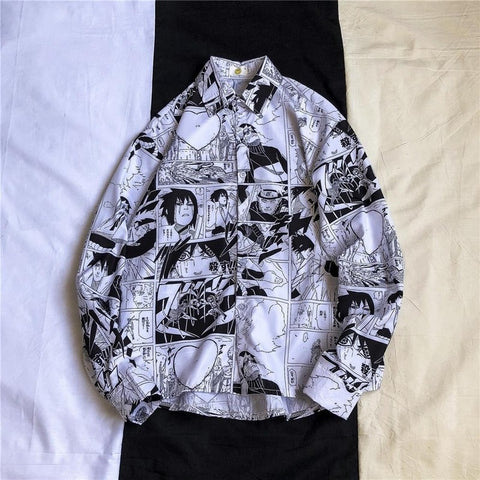 Blouse Women Men Shirts Punk Tops Korean Ins Naruto Printed Long-Sleeved Loose Flower Shirt Couple Beach Cardigan Casual Jacket