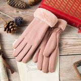 New Winter Female Lace Warm Cashmere Three Ribs Cute Bear Mittens Double thick Plush Wrist Women Touch Screen Driving Gloves 81C