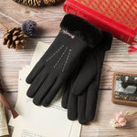 New Winter Female Lace Warm Cashmere Three Ribs Cute Bear Mittens Double thick Plush Wrist Women Touch Screen Driving Gloves 81C