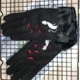 New Winter Female Lace Warm Cashmere Three Ribs Cute Bear Mittens Double thick Plush Wrist Women Touch Screen Driving Gloves 81C